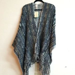 Delicate blue & gray fringed shawl